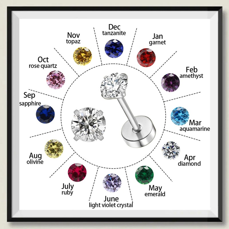 VDKIDKT Flat Back Birthstone Stud Earrings for Women Girls, 3mm