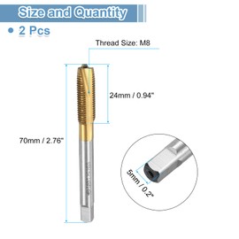 sourcing map Spiral Point Plug Threading Tap M8 x 1 Thread, Ground Threads H2 3 Flutes, High Speed Steel 6542, Titanium Coated, Metric Screw Taps Tapping Bit for Thread Repair, 2pcs