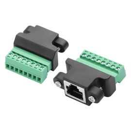 GINTOOYUN Pack of 2 RJ45 Panel Mount Adapter RJ45 / 8P 8C Female Male to 8-Pin Removable Screw Clamp Adapter with Panel Mount Screw for Desktop Computers, Digital DVRs etc