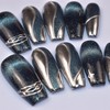 LIFOOST Nails Handmade Press On Medium Coffin Silver Blue Magnetic