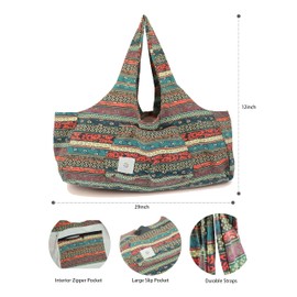 ZEN FROG Boho-Style Extra Large Multi-Functional Yoga Mat Tote Bag, Durable and Versatile Carry-All for Yoga Essentials