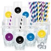 100Pcs Button Party Plastic Cups Disposable Cups with Lids Straws