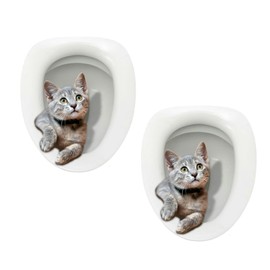 2 Sheets 30cm Cartoon Toilet Seat Lid Sticker Cute Cat Waterproof Self-Adhesive Removable Lid Decal Bathroom Decoration Lid and Tank Covers DIY Removable Waterproof Toilet Sticker