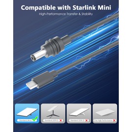 Starlink Mini Power Cable PD 100W Input Type C to DC 20V 5A Cable Cord 32.8FT Starlink Mini USB C to DC Power Cable Work with 100W+ Source 10M Waterproof 18AWG