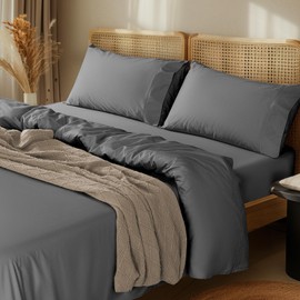 LBRO2M 1000 Thread Count 100% Egyptian Cotton Sheets Set,Full Size Bed Sheet 4 Piece Sets,Long Staple,16 Inches Deep Pocket,All Season,Bedding Super Soft Breathable,Sateen(Dark Grey)