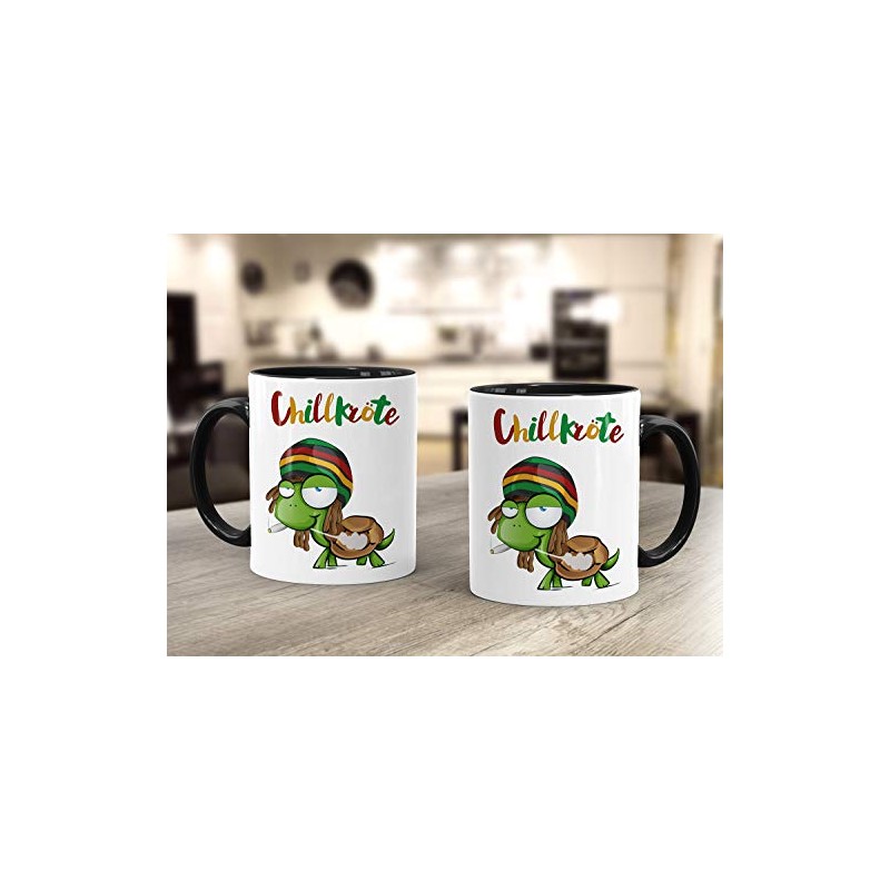 MoonWorks® Kaffee-Tasse Chillkröte Schildkröte Rastafrisur Joint Comic Stil Kaffeetasse Fun-Tasse