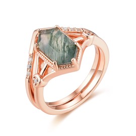 ITI KUOLOLIT Natural Moss Agate Gemstone Rings for Women Solid 925 Sterling Silver Rings for Women Trendy Hexagon Engagement Wedding Ring Gift, Gemstone, Agate