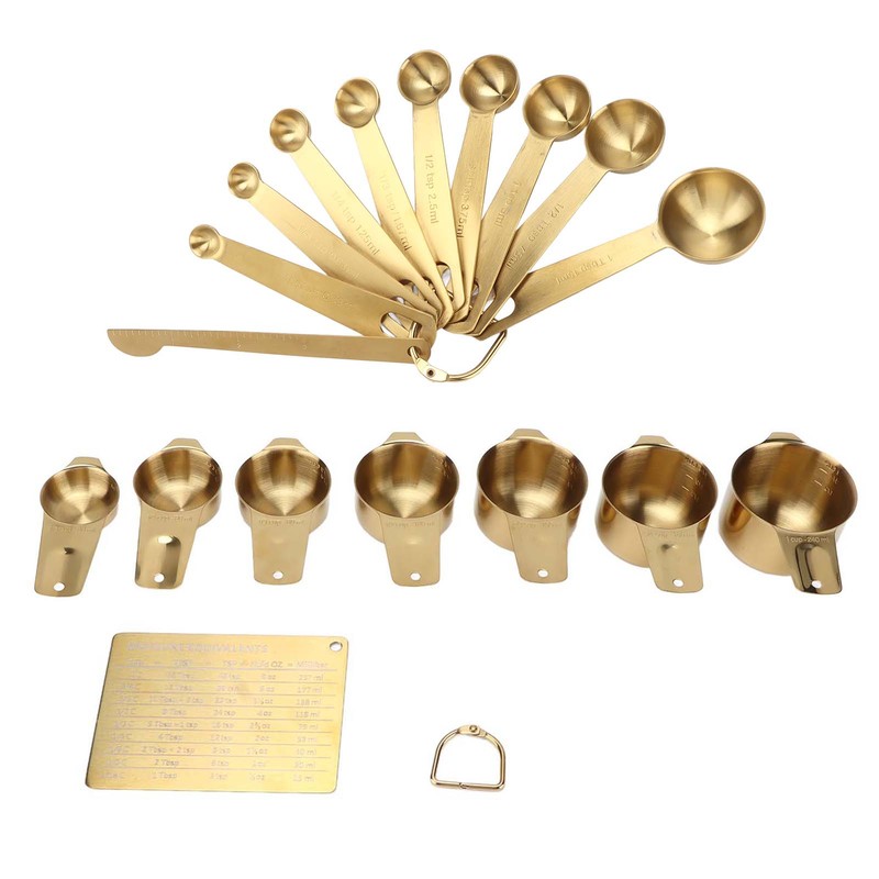 18PCS Measuring Cup Stainless Steel Gold Coffee Spoon Cup Set