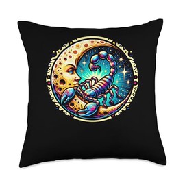 Moon With Face And Luminescent Scorpion Astrology Sign Throw Pillow