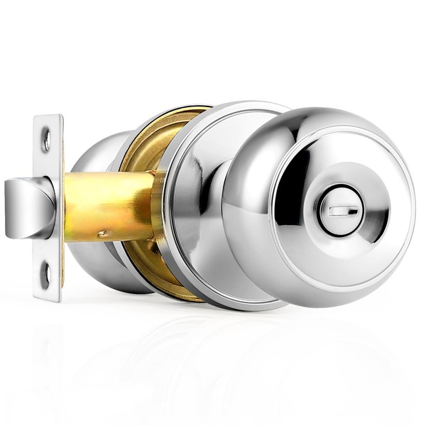 Probrico Polished Chrome Privacy Door Knob, Interior Door Lock for