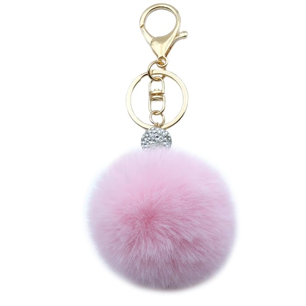 Unpafcxddyig Pom Pom Keychain Artificial Fluffy Ball Keychains with Crystal