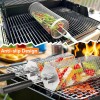 2-Piece Stainless Steel Grill Baskets Set with Removable Wooden Handles