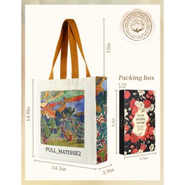 AUSVKAI Aesthetic Canvas Tote Bag for Women, Cute Reusable Vintage Jungle Sturdy Oil Painting Bags with Pockets& Snaps for Beach Shopping College Gym Grocery