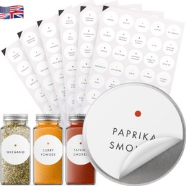 210 Minimalist Spice Labels with QuickFind™ Colour-Coding Waterproof Oil-Resistant Round 38mm Preprinted Stickers for Spice Jars + Extra Write-on Labels