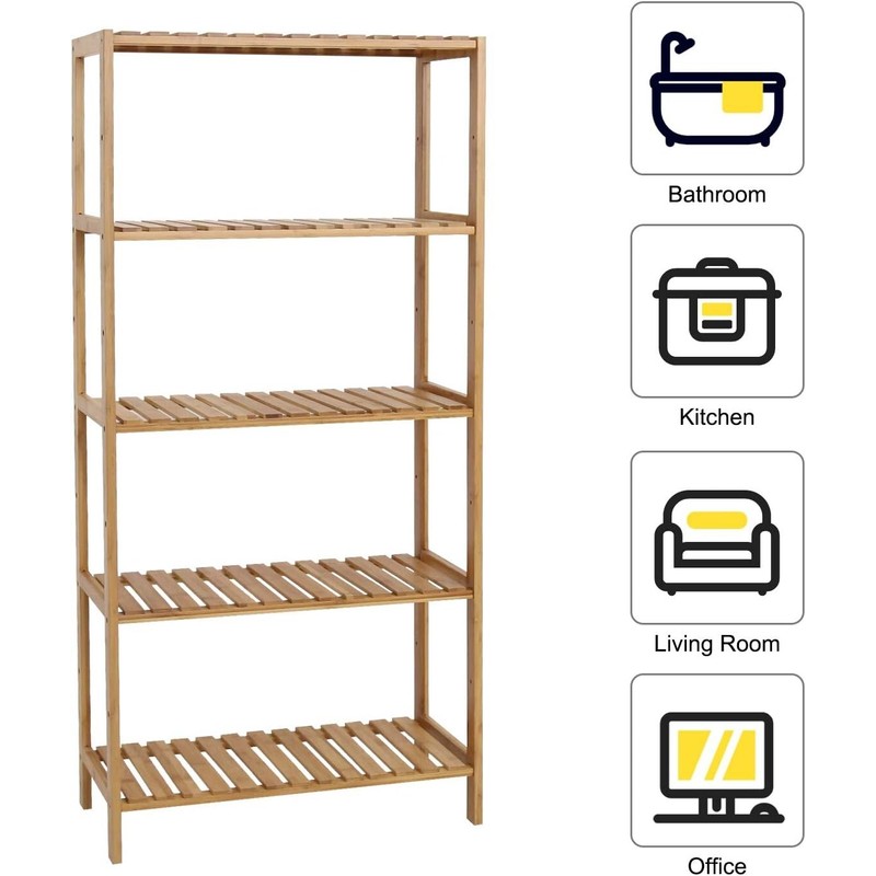 kinbor 5-Tier Bamboo Free Standing Storage Rack Shelf Multifunctiona