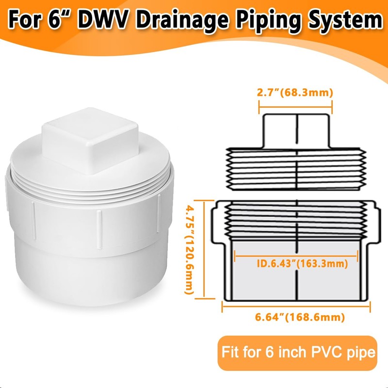 Cinsda 6" PVC Sewer Cleanout Cap, DWV Sewer Cleanout Cap