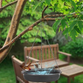 Slzhds Baño para Aves Colgante, Baño Colgante para Pájaros, 8.86 Pulgadas Bebedero para Aves Colgante, Baño de Pájaros Alimentador de Pájaros Colgantes, para Jardín o Patio o Exterior (Negro)
