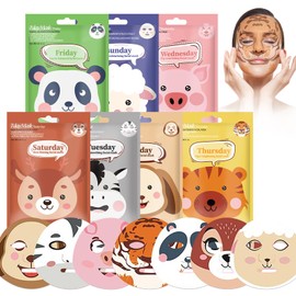 Gesichtsmasken, Niedliches Gesichtsmasken-Set, Gesichtsmasken Set mit Tiermotiv, Beauty Gesichtsmasken, Blattmasken-Set, Feuchtigkeitsspendend, Beruhigend, Erfrischend 7 Stück