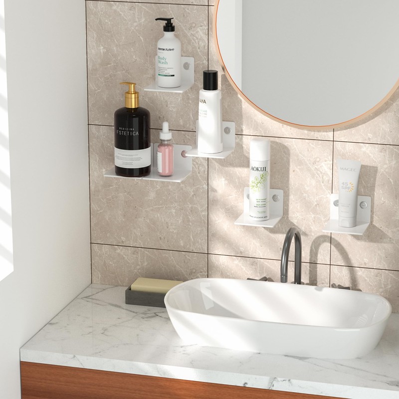 Sezanrpt 4 Inches White Small Wall Shelves Set of 2,