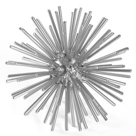 Silver Sphere Decor, Metal Starburst Tabletop Sculpture Decor, Mid-Century Modern Metal Starburst Centerpiece, Spike Ball Decoration for Home, Coffee Table Decor