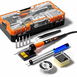 Kit de soldadura Premium, soldador de 60 W con calentador cerámico, herramienta de soldadura 12 en 1, temperatura ajustable de 200 a 450°C, incluye pu