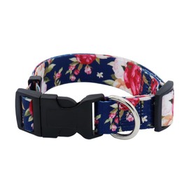 Suntallic Dog Collar with Fashion Pattern Print on 1 Inch Strap, Adjustable Basic Dog Collar with Metal D Ring for Small Medium Large Dogs, (Floral, L)