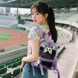 TINYAT Clear Backpack, Transparent, Large Capacity, Backpack, Rucksack, Waterproof, PVC, Lightweight, Vinyl, Multifunctional, Women's, Pool, Beach, Travel, Outdoor, School, Commute, Work, Purple/T9051