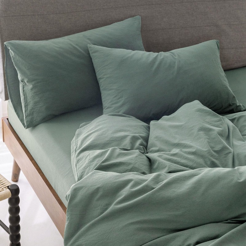 ELIMMO Bedding Duvet Cover Set Linen Like Texture 100% Cotton