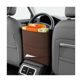 FALVFUN Car Handbag Holder Between Seats, Leather Large Capacity Vehicle Front Seat Purse Organizer Pocket, Automotive Consoles Storage Barrier of Pet Kids, Universal for SUV RV Truck (Brown)