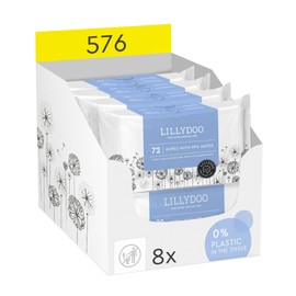 Extra Large & Strong Baby Wipes with 99% Water, Unscented, Hypoallergenic & Plastic-Free, 8 Flip-Top Packs (576 Count)