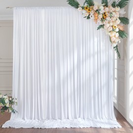 HBBMAGIC 2 Pieces 1.5 x 3 cm White Background Curtains for Wedding Party 100% Polyester Wrinkle Free White Background Curtains for Birthday Christening Baby Shower Bridal Shower Photo Wall