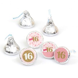 Big Dot of Happiness Sweet 16-16th Birthday Party Round Candy Sticker Favors - Labels Fit Chocolate Candy (1 Sheet of 108)