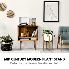 Fox & Fern Adjustable Plant Stand Indoor — 8 to 12 Inch Premium Mid Century Bamboo Plant Stand with Adjustable Width; Plug In Design; Easy to Assemble; Two Heights - For 8, 9, 10, 11 & 12 Inch Pots