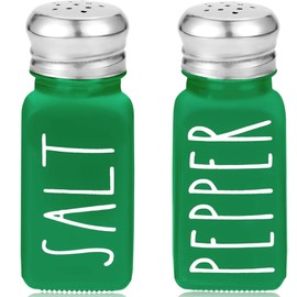 Green Salt and Pepper Shakers Set by Brighter Barns - Modern Farmhouse Kitchen Decor for Home Restaurant - Green Kitchen Decor, Green Kitchen Accessories - Glass Shakers & Stainless Steel Lids (Green)