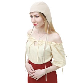 KUOIN Medieval Coif Cap Women's Victorian Hat Colonial Cosplay Headwear (Ivory)