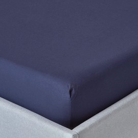 HOMESCAPES Percale Fitted Sheet, Dark Blue, 160 x 200 cm, Flat Sheet Egyptian Cotton, Fitted Sheet with Elastic Band, 200 Thread Count