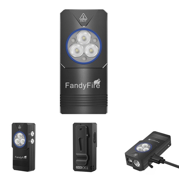 FandyFire Rechargeable Clip-on Light EDC Flashlight, 550 Lumens Small Keychain