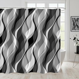 ZCHOMI Grey Striped Shower Curtain Modern Abstract Black White and Grey Wavy Line Minimalist Bathroom Curtain Waterproof Fabric Bath Curtain 72 x 72 Inch with 12 Hooks