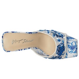 Betsey Johnson Women's Roo Heeled Sandal, White/Blue Floral, 9.5