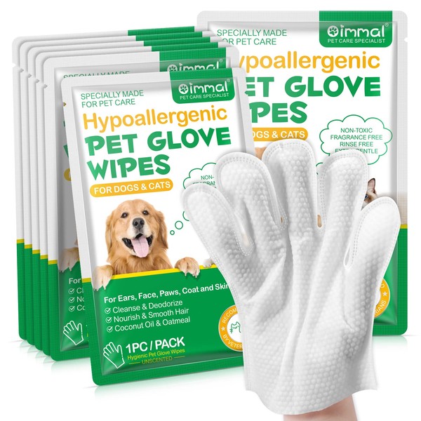 Cleaning Glove for Dog and Cat, Wipes Gloves for Dog and Cat Fur Face, Ear, Eye, Paws Cleaning Wipes Pet Wash Free Gloves, Grooming Wipes for Pet No Rinse Thick Dog Wipes Gloves 6PCS
