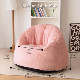 N&V Large Shell Bean Bag Chair, Adult Size Bean Bag Sack, Foam Filling, Includes Removable and Machine Washable Cover, 40in, Soft Faux Fur, Pink