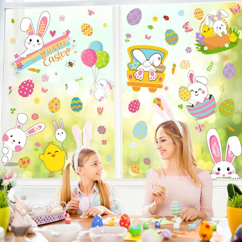 Breezy Valley 9 Sheets Easter Window Clings Decorations for Glass