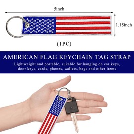 Gasedin 2 PCS American Flag Key Chain, Flag Key Chain Tag with Key Ring, Embroidered Keys Chain for Car & Motorcycle (1 PCS)