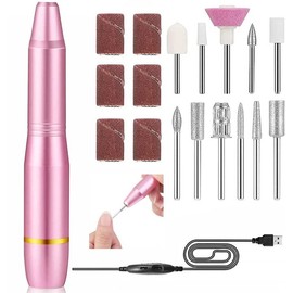 Torno Eléctrico para Uñas,11 en 1 Torno para uñas Profesional ,20,000 RPM Velocidad Ajustable Máquina de Lima Uñas,Taladro para Uñas con kit de brocas y bandas de lijado,Herramienta De Manicura Pulidora Eléctrica Para Acrílicos, Geles, Rosa