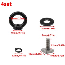 Antrader Roof Rack Bolts,4 Sets M8 T Track Bolts Eye Bolts with Nuts Heavy Duty Eye Bolt Stainless Steel T Bolt Eye Nut Tie Down Ring for Holding Bungee Cord Rope Hooks,Black