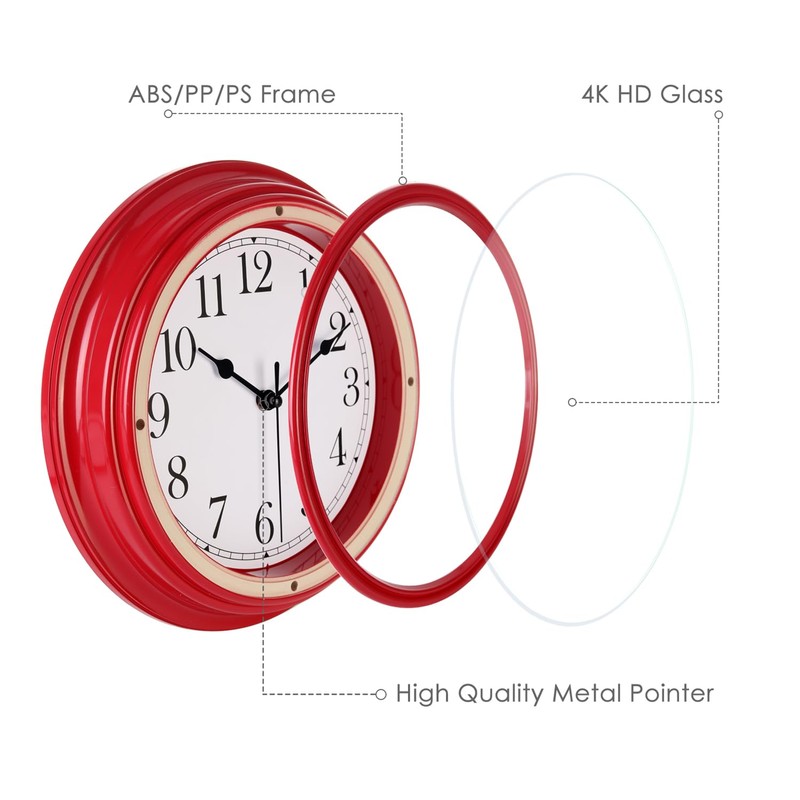 Topkey Silent Wall Clock Kitchen 9 Inch Retro Non-Ticking Decorative