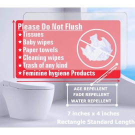 Do Not Flush Sign 5 Pack, Toilet Sign 7"x 4" Rectangle Standard Length Please Do Not Flush Anything Except Toilet Paper Sign Stickers-Premium Self Adhesive Waterproof Stickers Sign For Bathroom
