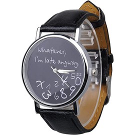 Mixe"Whatever, I'm Late Anyway Women's Fashion Analog Digital Quartz Birthday Gift Faux Leather Wristwatch (Black)