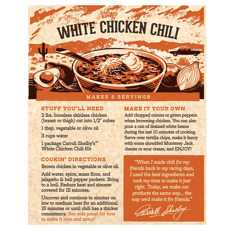 Carroll Shelby's Original Texas Brand White Chicken Chili Kit 3oz