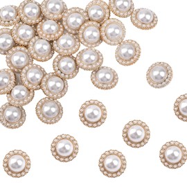URROMA 30 Pcs Faux Pearl Buttons, Gold Retro Vintage Pearl Acrylic Buttons Round Buttons Sew on Buttons Embellishments for DIY Crafts, 15 mm
